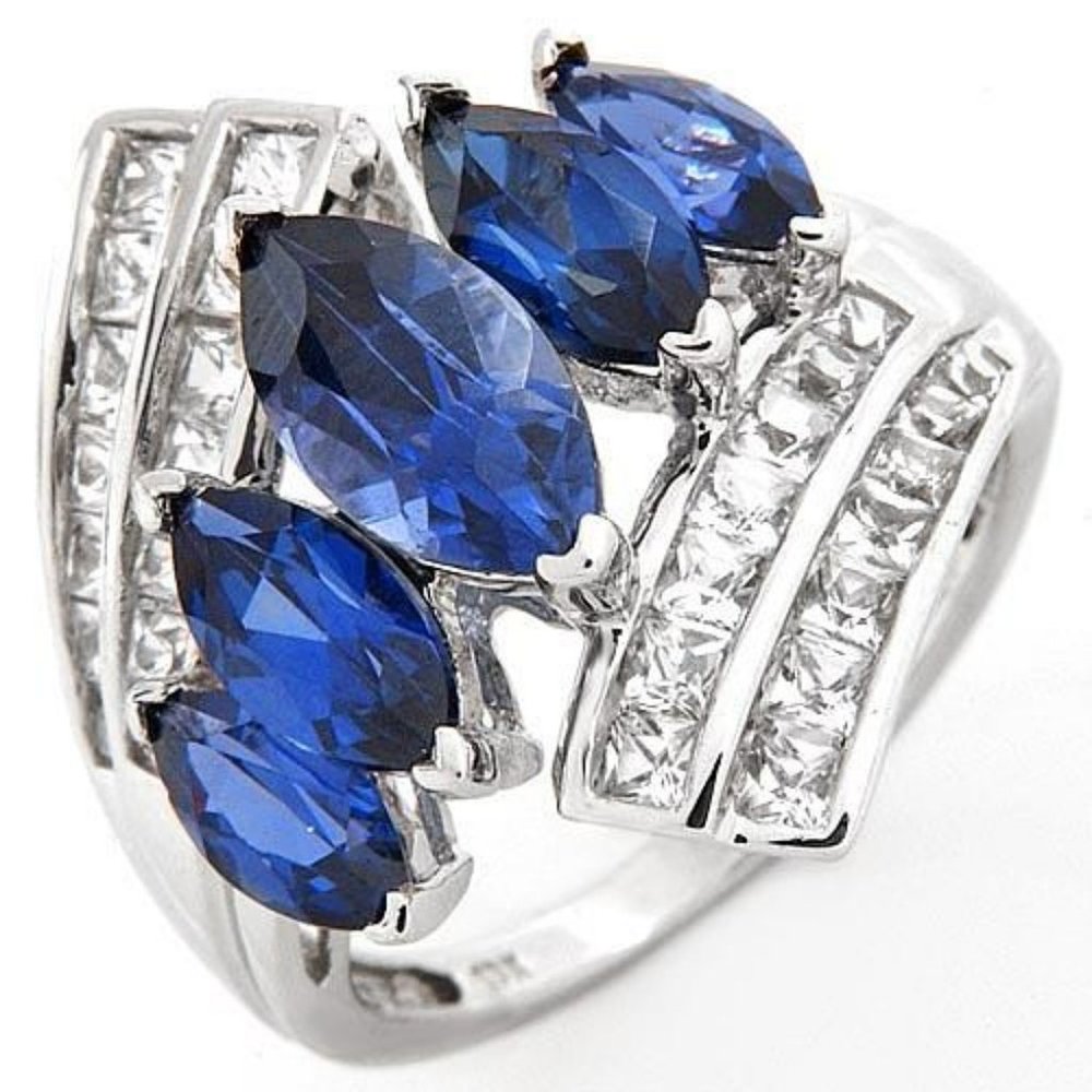 🆕️ 10K White Gold Ring With 5.63ctw Marquise & square cut CR Sapphires